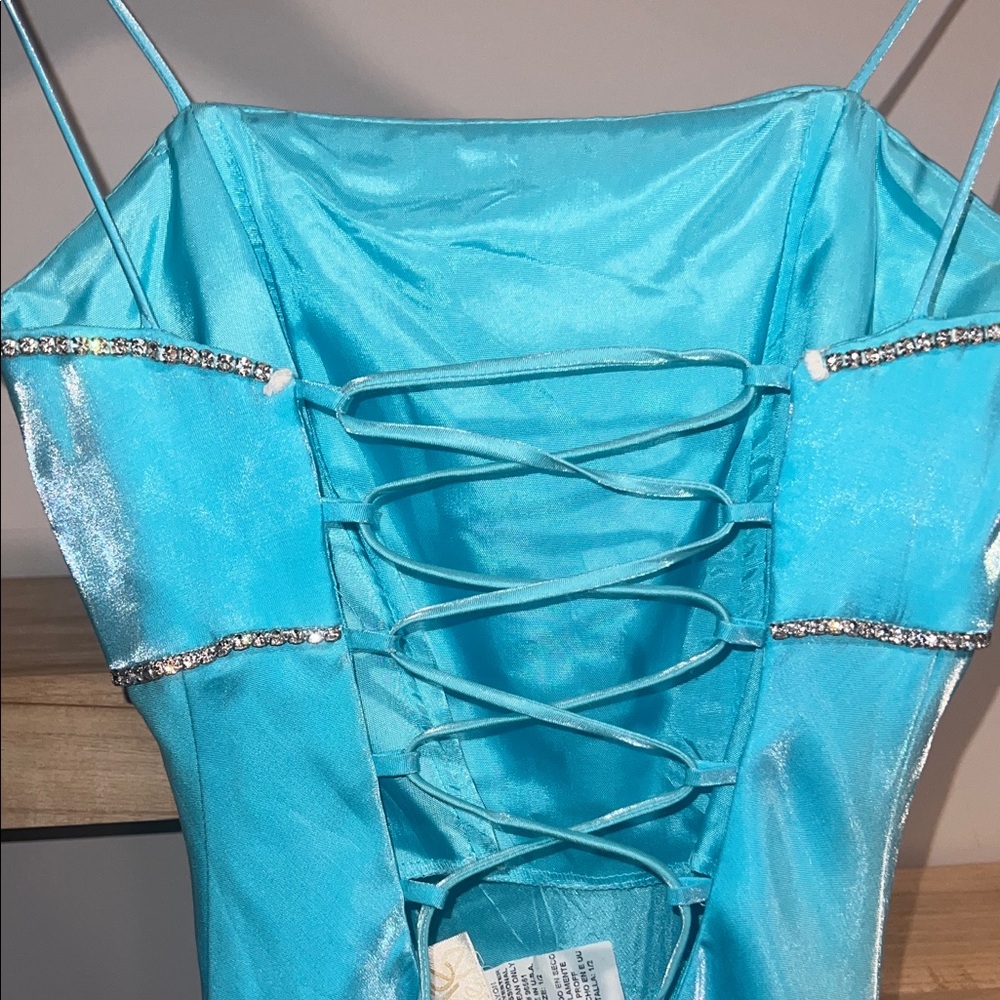 Cache vintage silky Blue iridescent Prom Dress - Picture 9 of 12